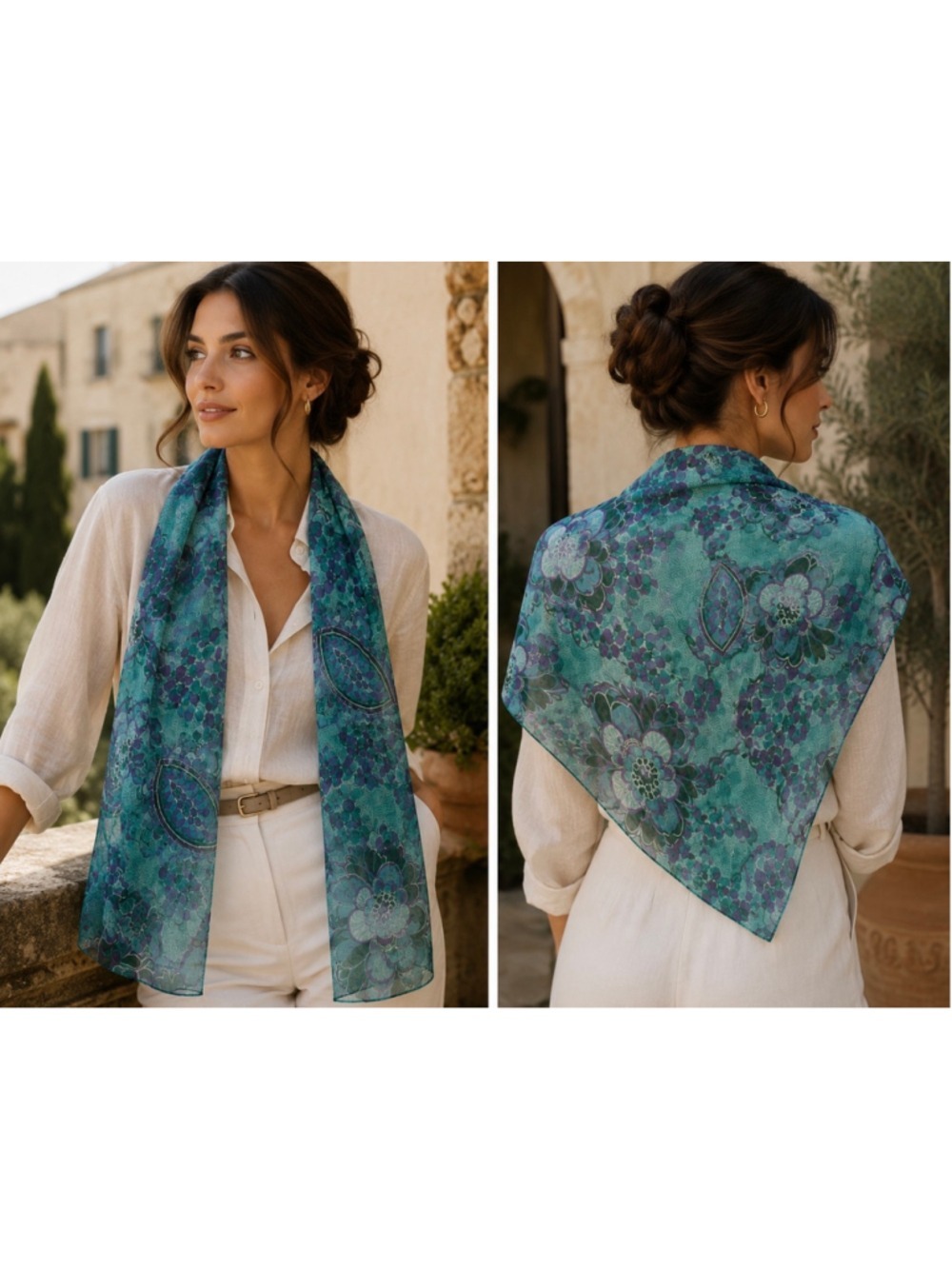 Sfera Floral Scarf Green Purple Silk Italian